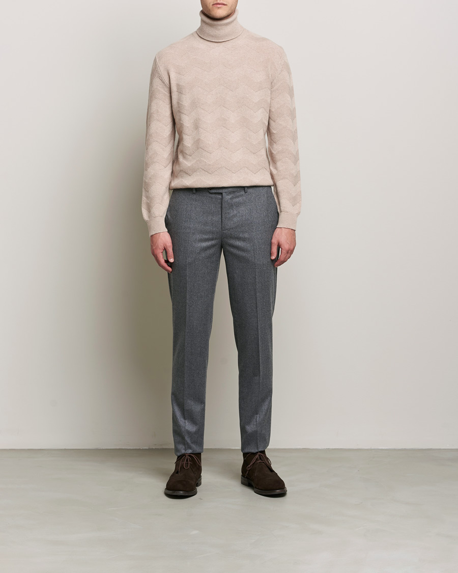 Herre | Gensere | Kiton | Cashmere Zig Zag Turtleneck Beige