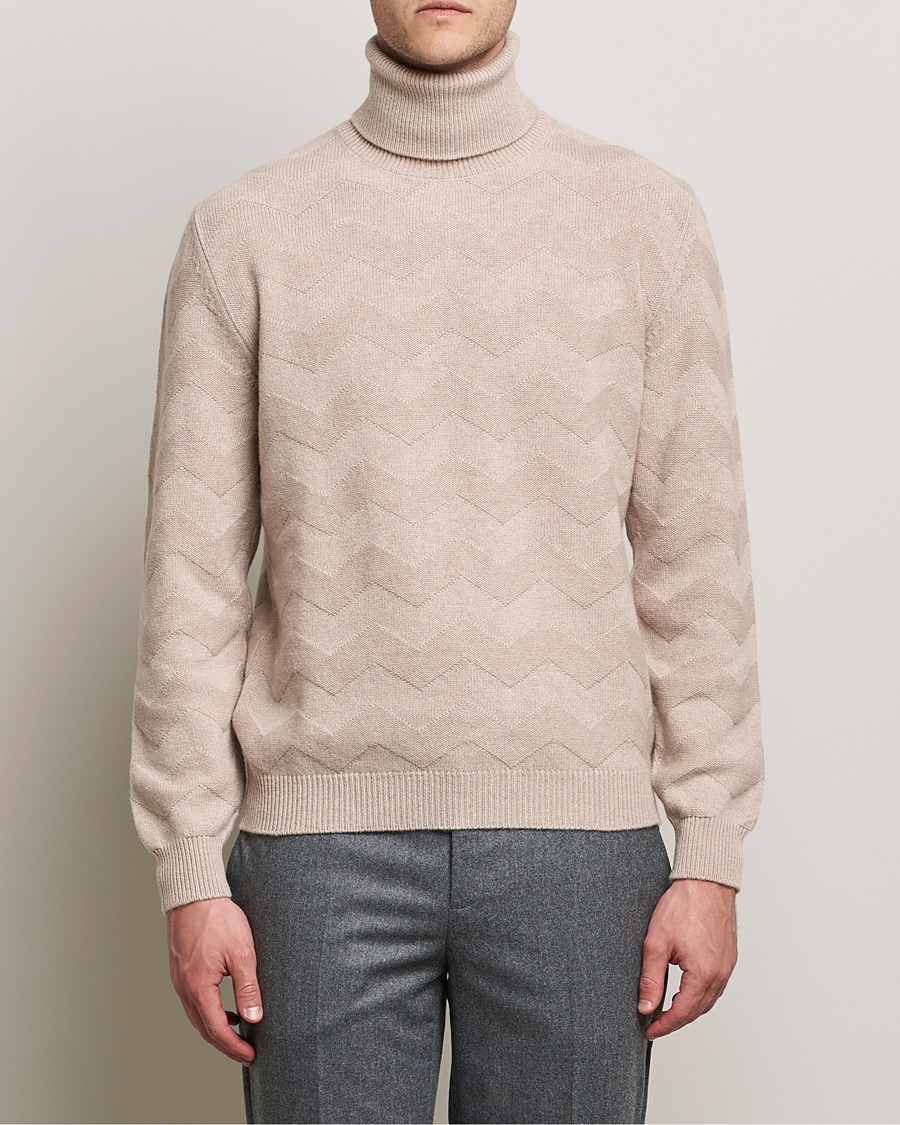 Herre | Gensere | Kiton | Cashmere Zig Zag Turtleneck Beige