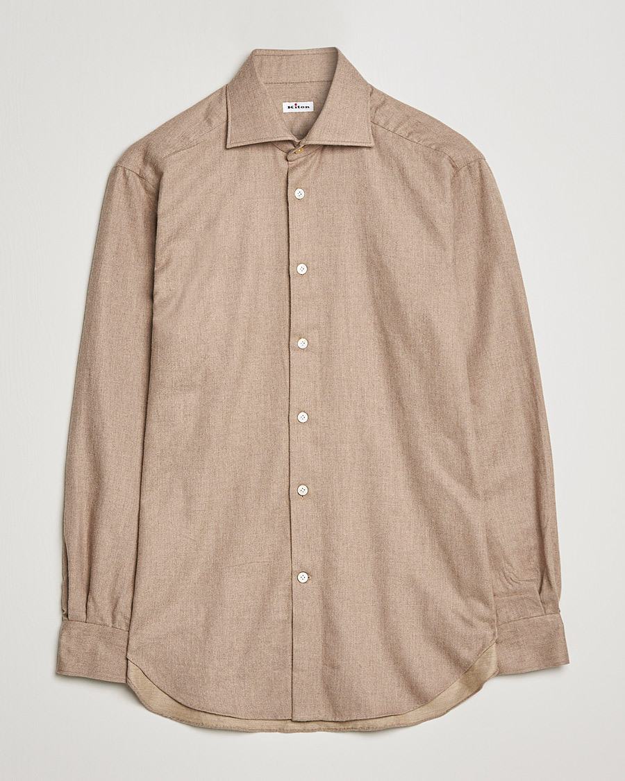 Herre |  | Kiton | Slim Fit Flannel Shirt Beige