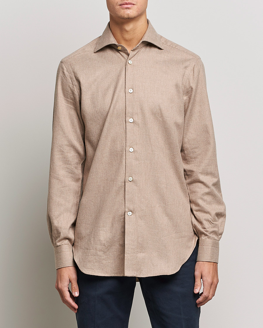 Herre | Flanellskjorter | Kiton | Slim Fit Flannel Shirt Beige