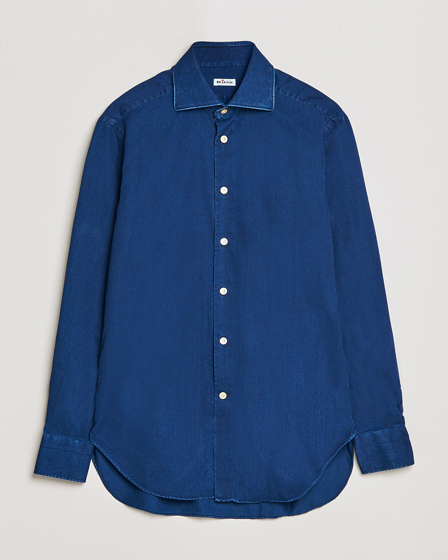 Herre | Skjorter | Kiton | Slim Fit Denim Shirt Blue Wash