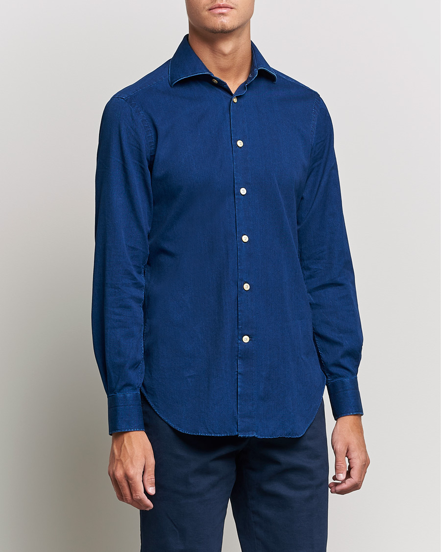 Herre | Skjorter | Kiton | Slim Fit Denim Shirt Blue Wash
