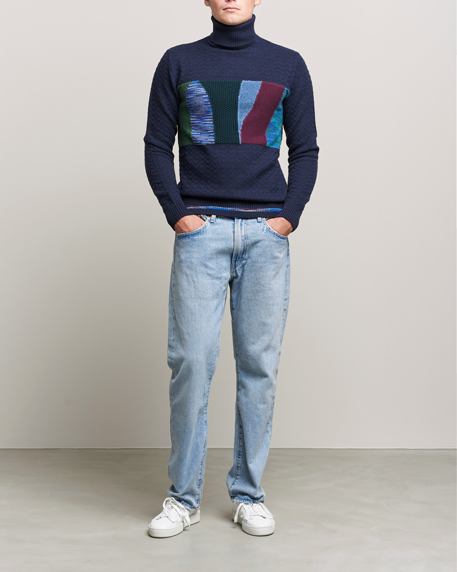 Herre | Gensere | Missoni | Patchwork Chevron Turtleneck Navy