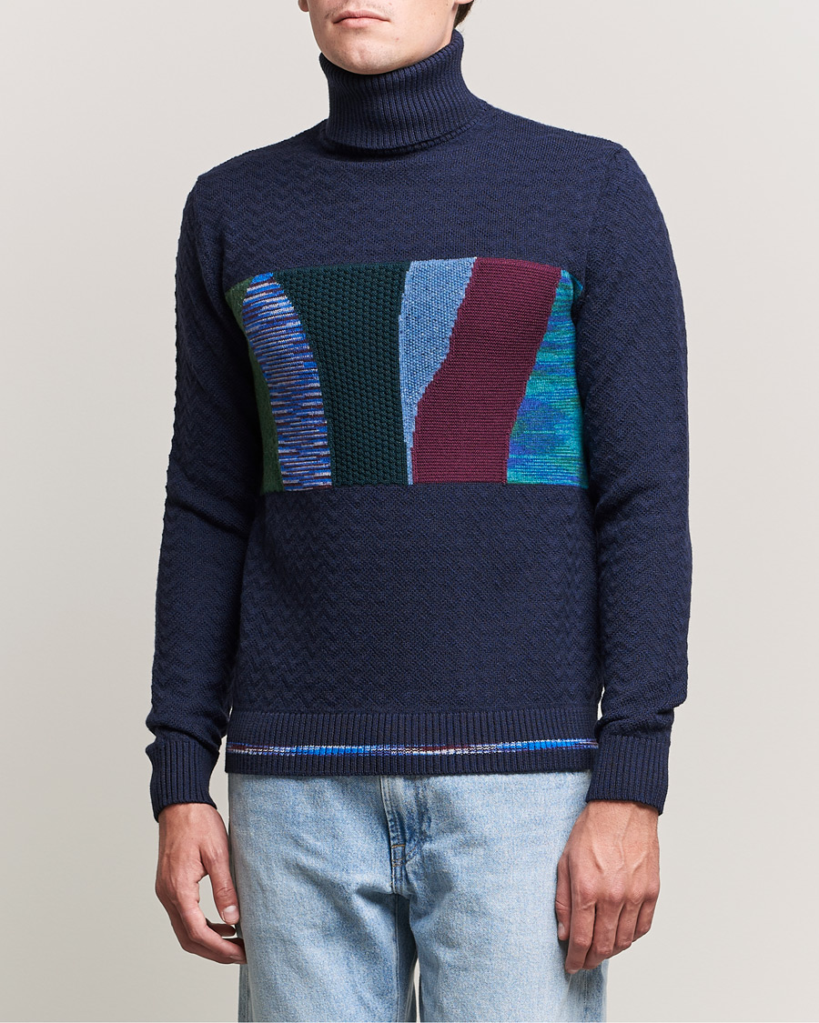 Herre | Gensere | Missoni | Patchwork Chevron Turtleneck Navy