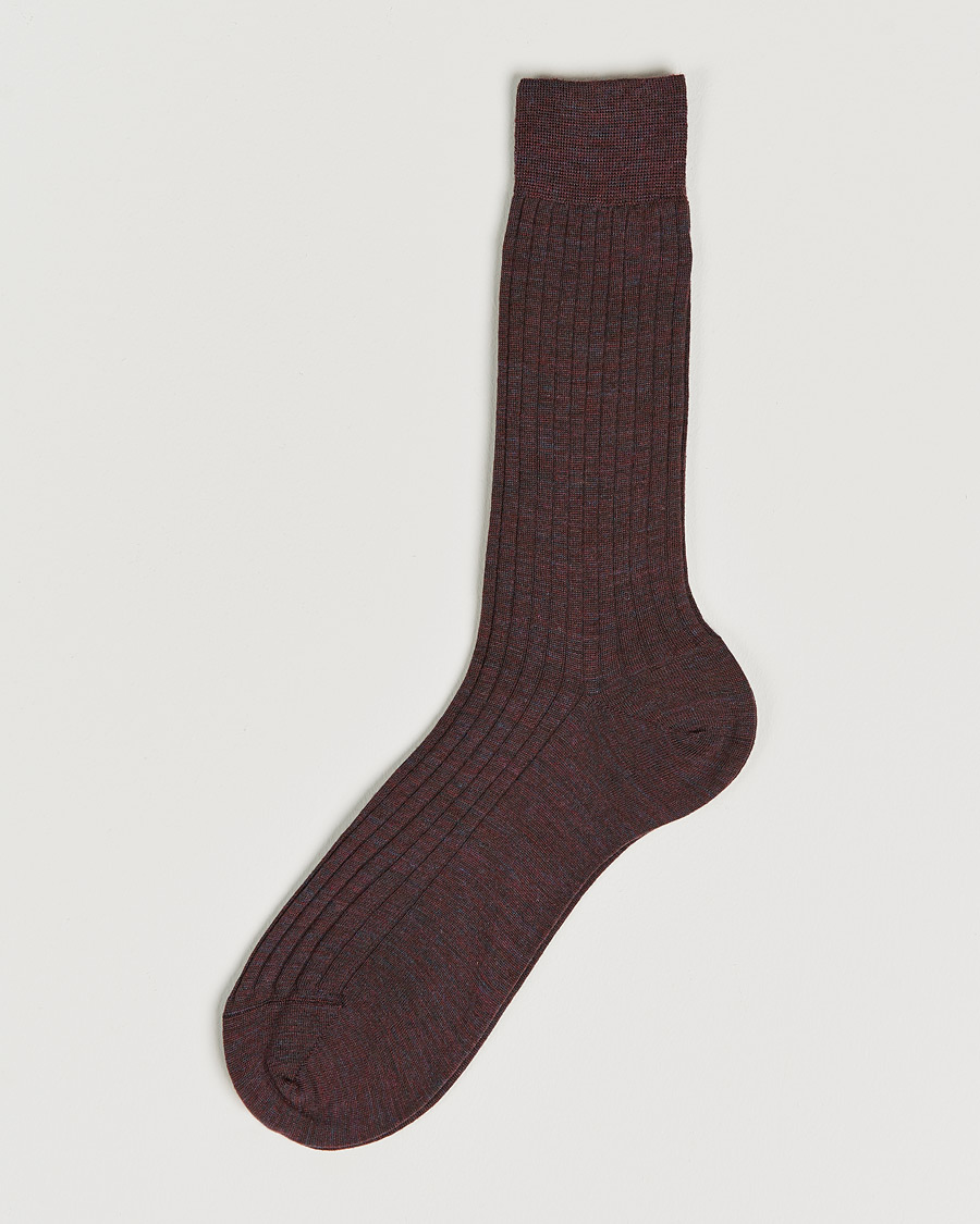 Herre | Undertøy | Bresciani | Wool/Nylon Ribbed Short Socks Wine Melange