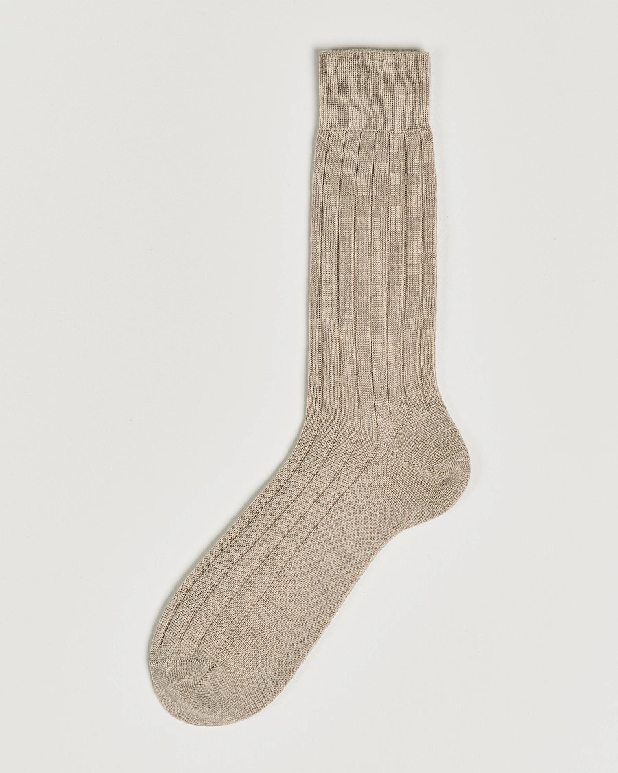 Herre | Undertøy | Bresciani | Wool/Nylon Heavy Ribbed Socks Beige