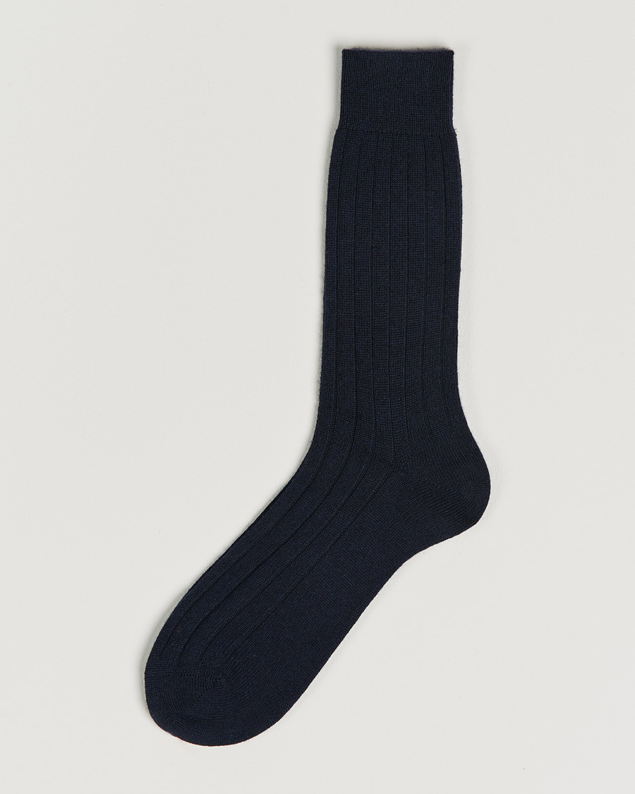 Herre | Undertøy | Bresciani | Pure Cashmere Ribbed Socks Navy