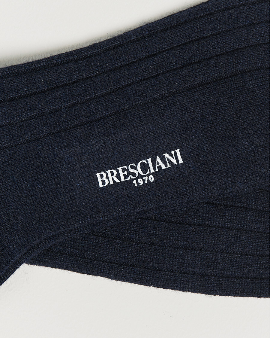 Herre | Undertøy | Bresciani | Pure Cashmere Ribbed Socks Navy