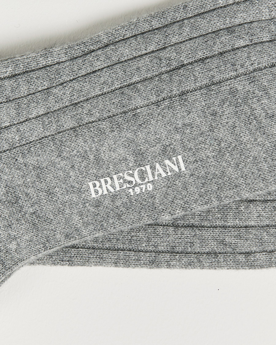 Herre | Undertøy | Bresciani | Pure Cashmere Ribbed Socks Light Grey
