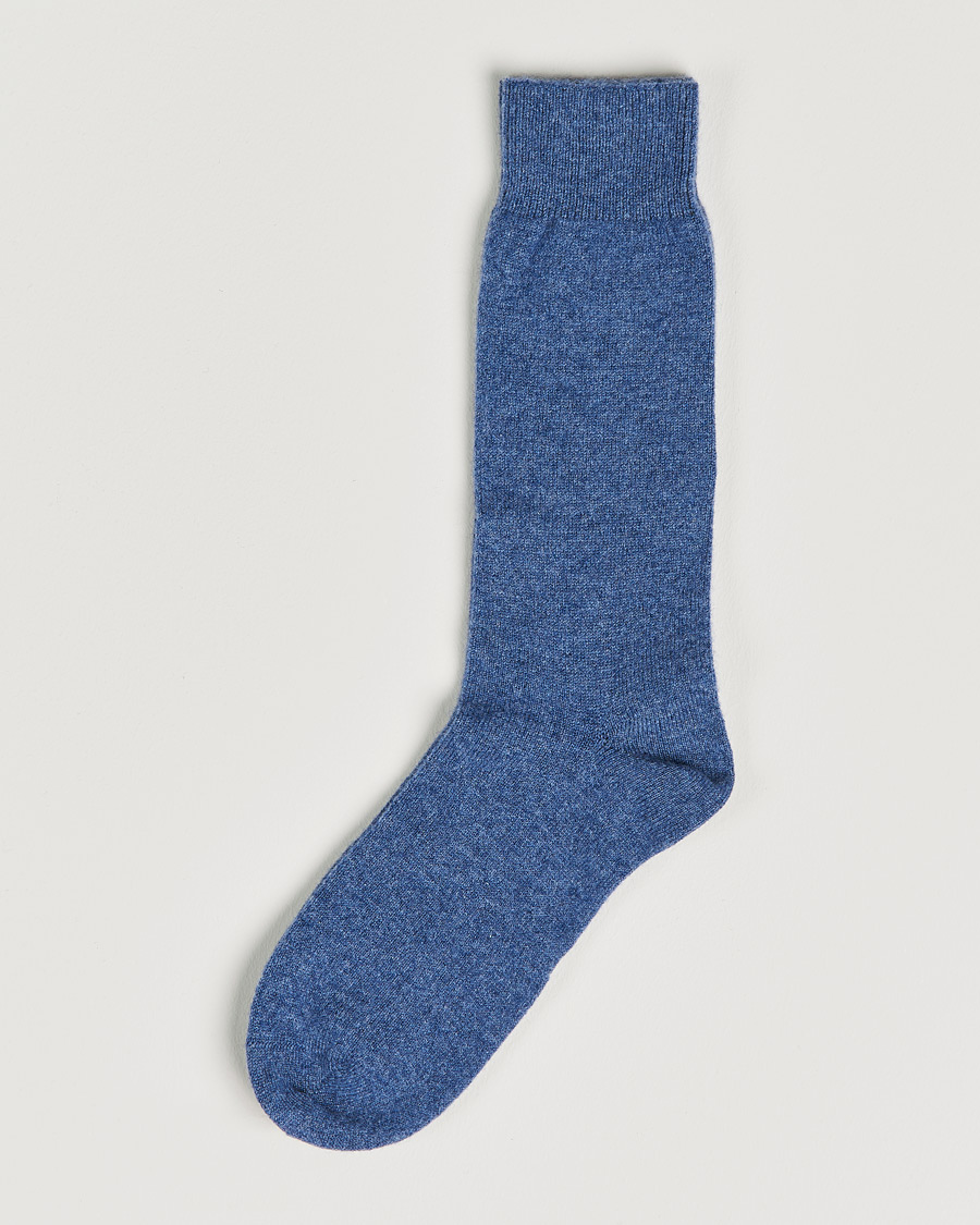 Herre |  | Bresciani | Pure Cashmere Socks Blue Melange