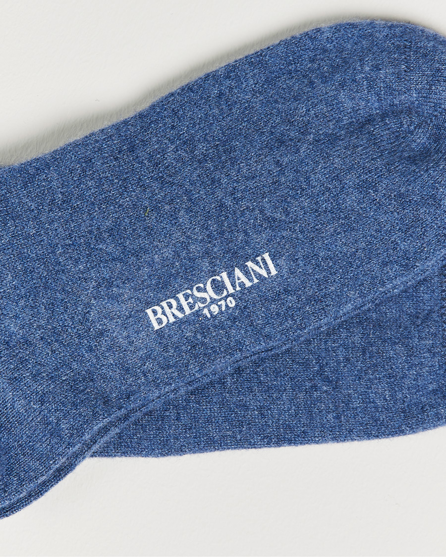 Herre |  | Bresciani | Pure Cashmere Socks Blue Melange