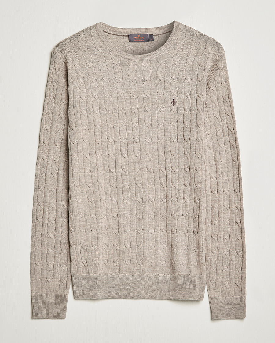 Herre | Gensere | Morris | Merino Cable Crew Neck Khaki Melange