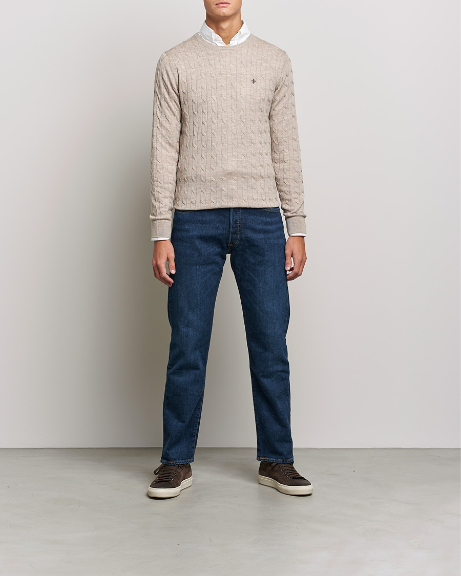 Herre | Gensere | Morris | Merino Cable Crew Neck Khaki Melange
