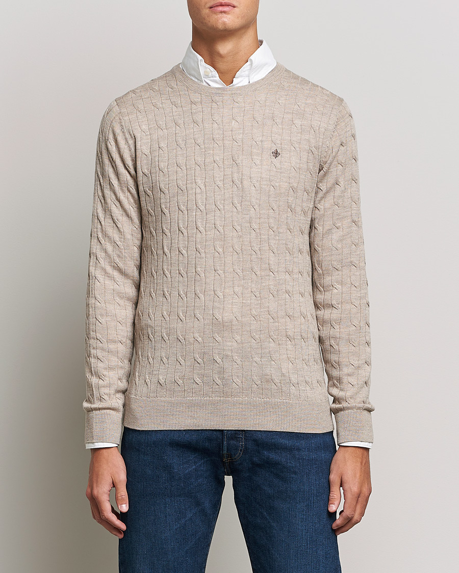 Herre | Gensere | Morris | Merino Cable Crew Neck Khaki Melange