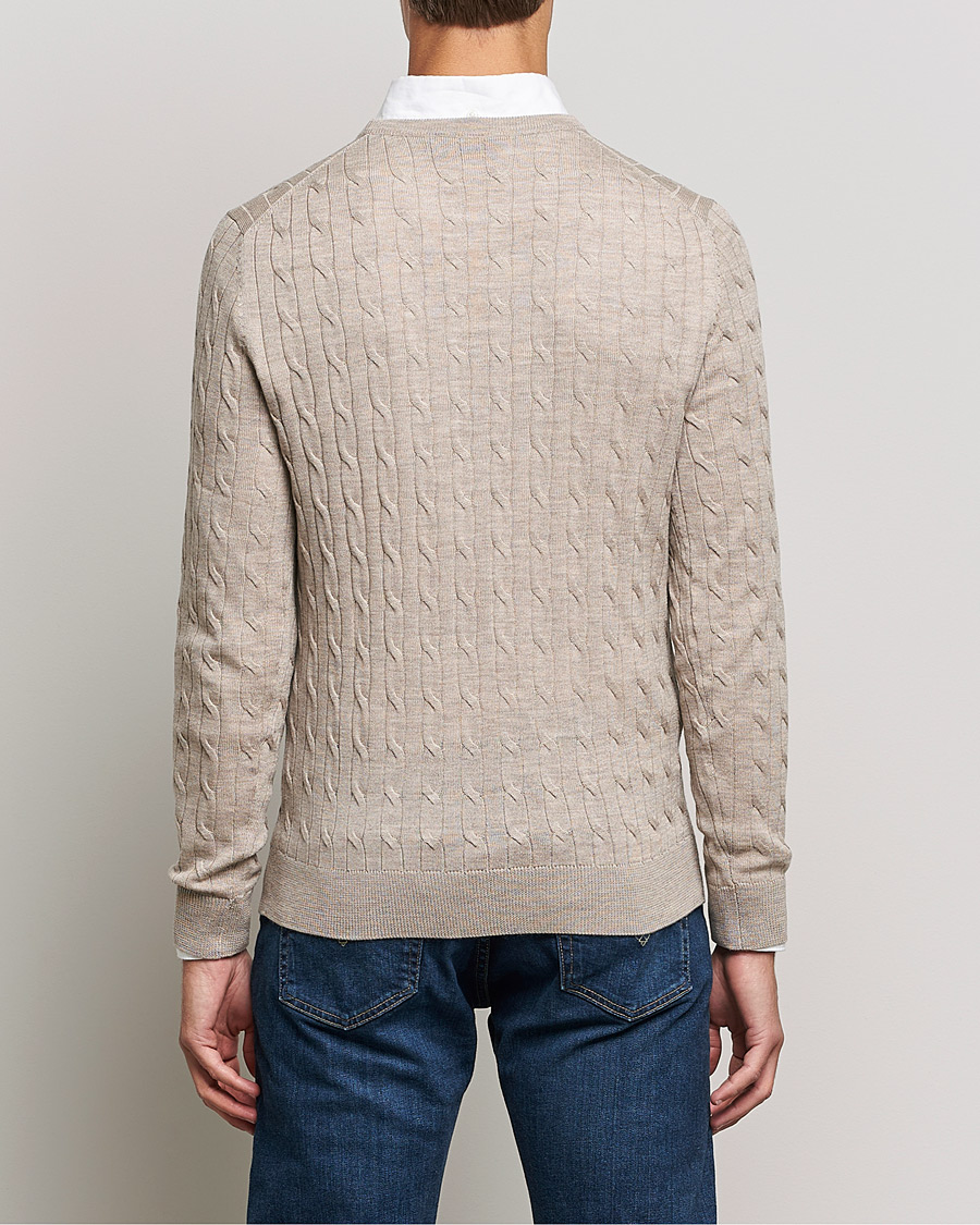 Herre | Gensere | Morris | Merino Cable Crew Neck Khaki Melange