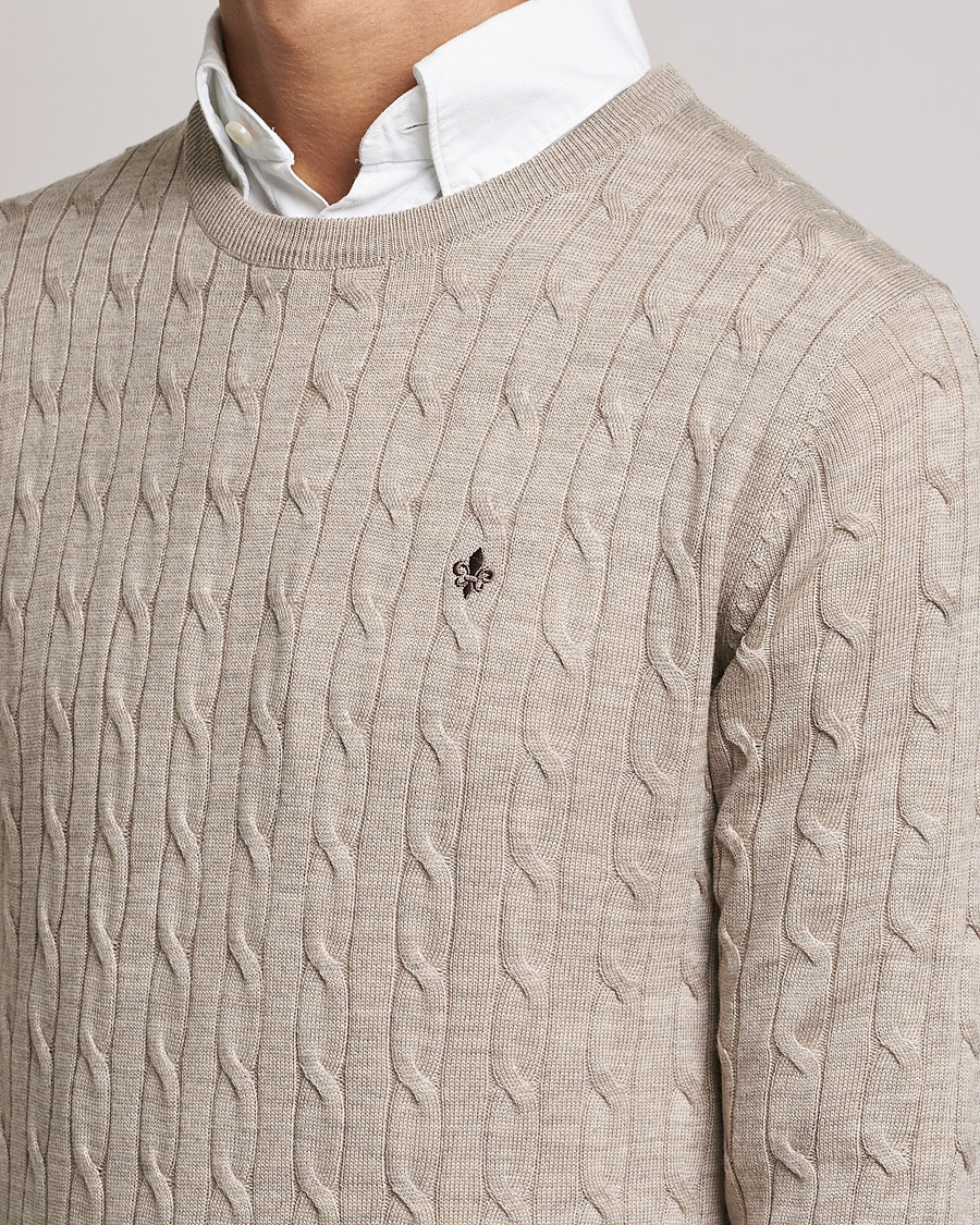 Herre | Gensere | Morris | Merino Cable Crew Neck Khaki Melange