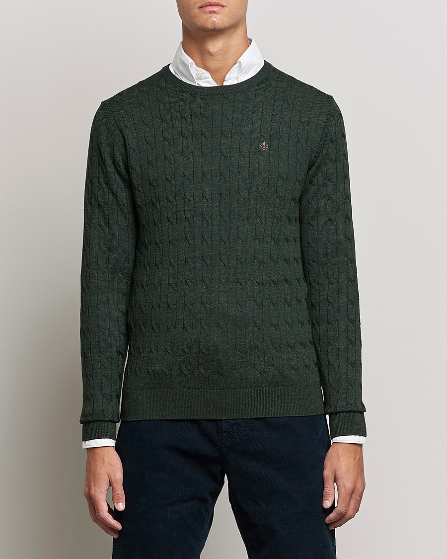 Herr | Morris | Morris | Merino Cable Crew Neck Olive