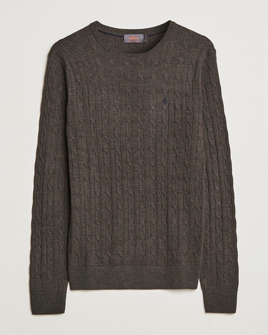 Herre | Gensere | Morris | Merino Cable Crew Neck Dark Brown