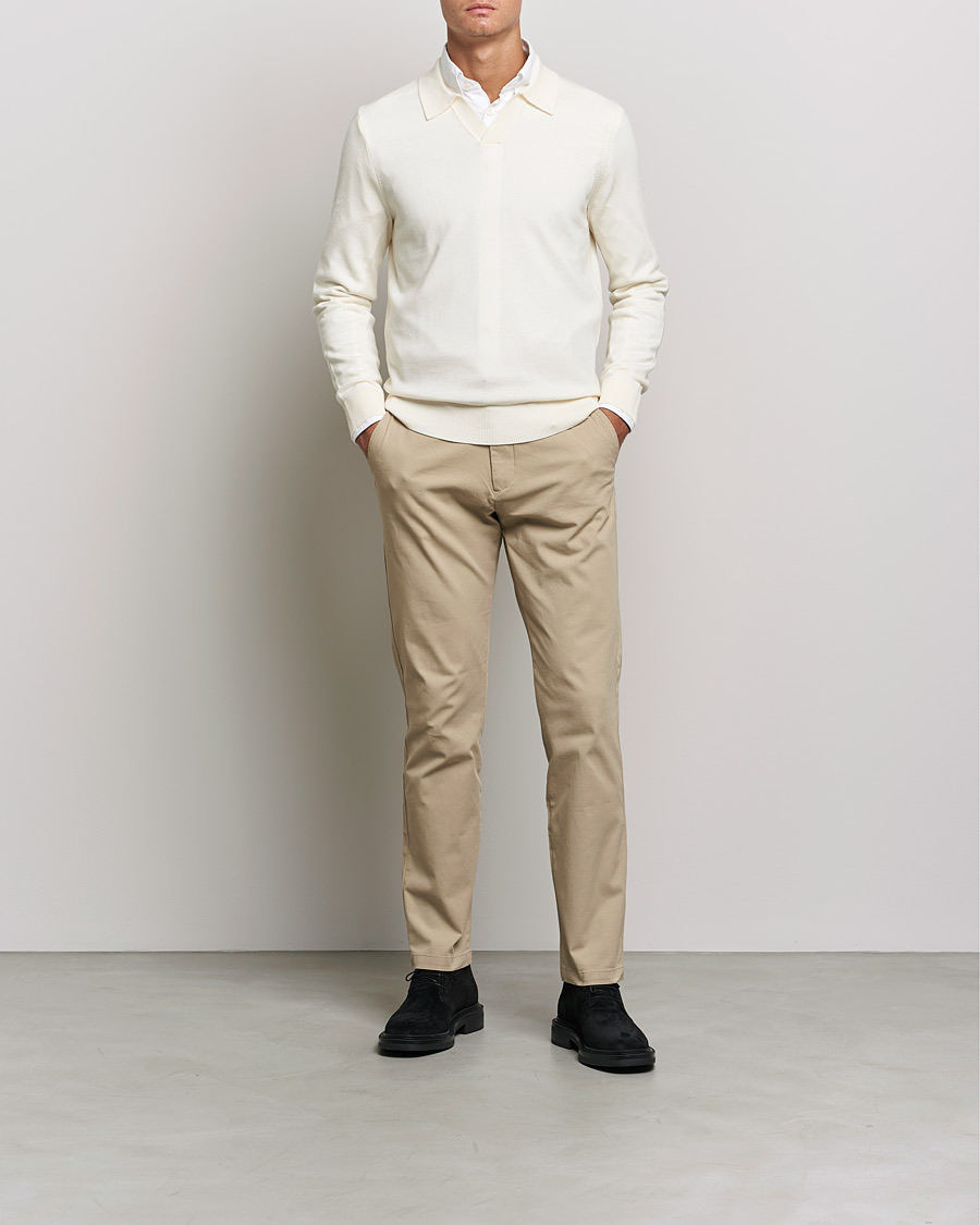 Herre | Gensere | Morris | Delon Merino Knitted Polo Shirt Off White