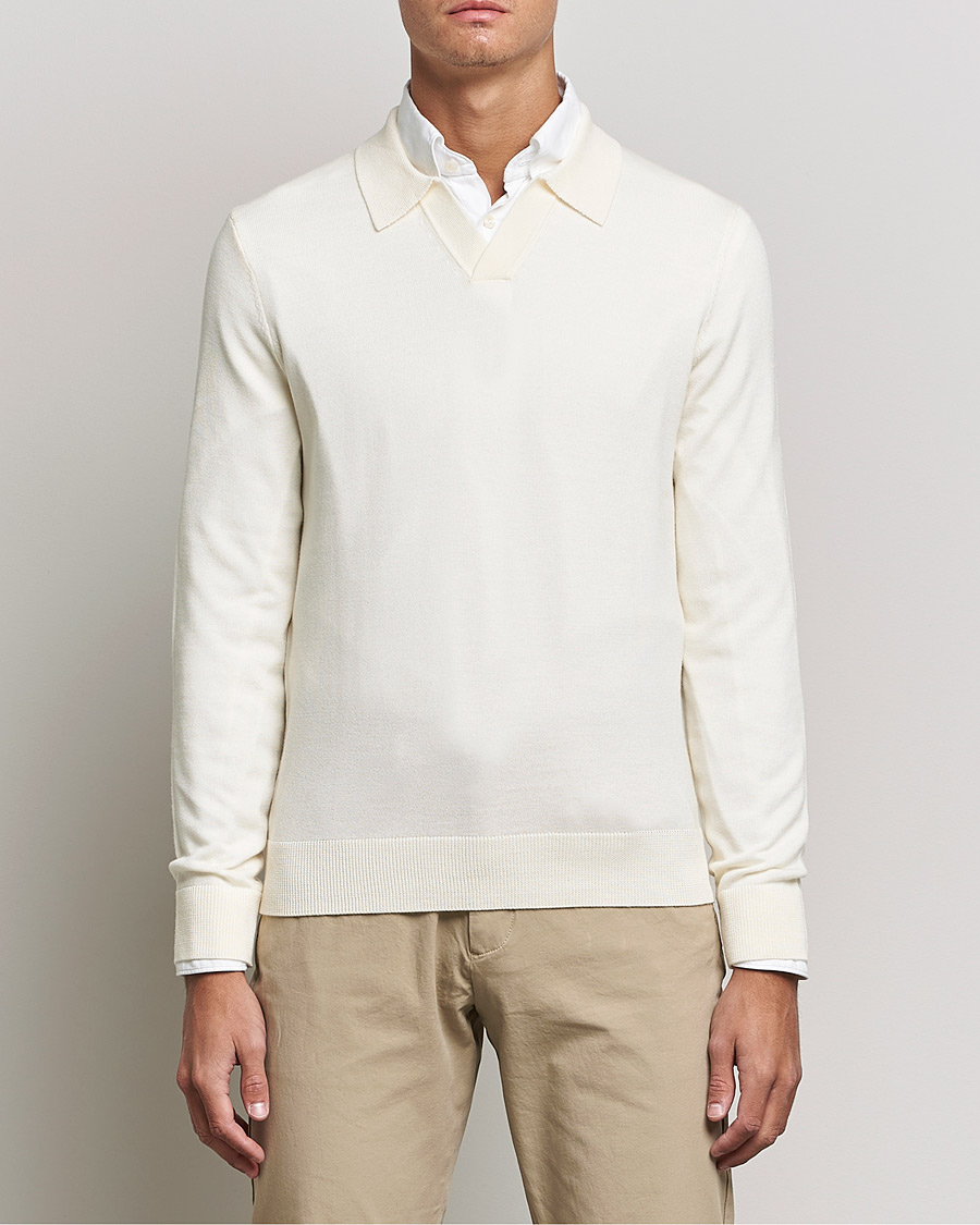 Herre | Strikkede pikéer | Morris | Delon Merino Knitted Polo Shirt Off White