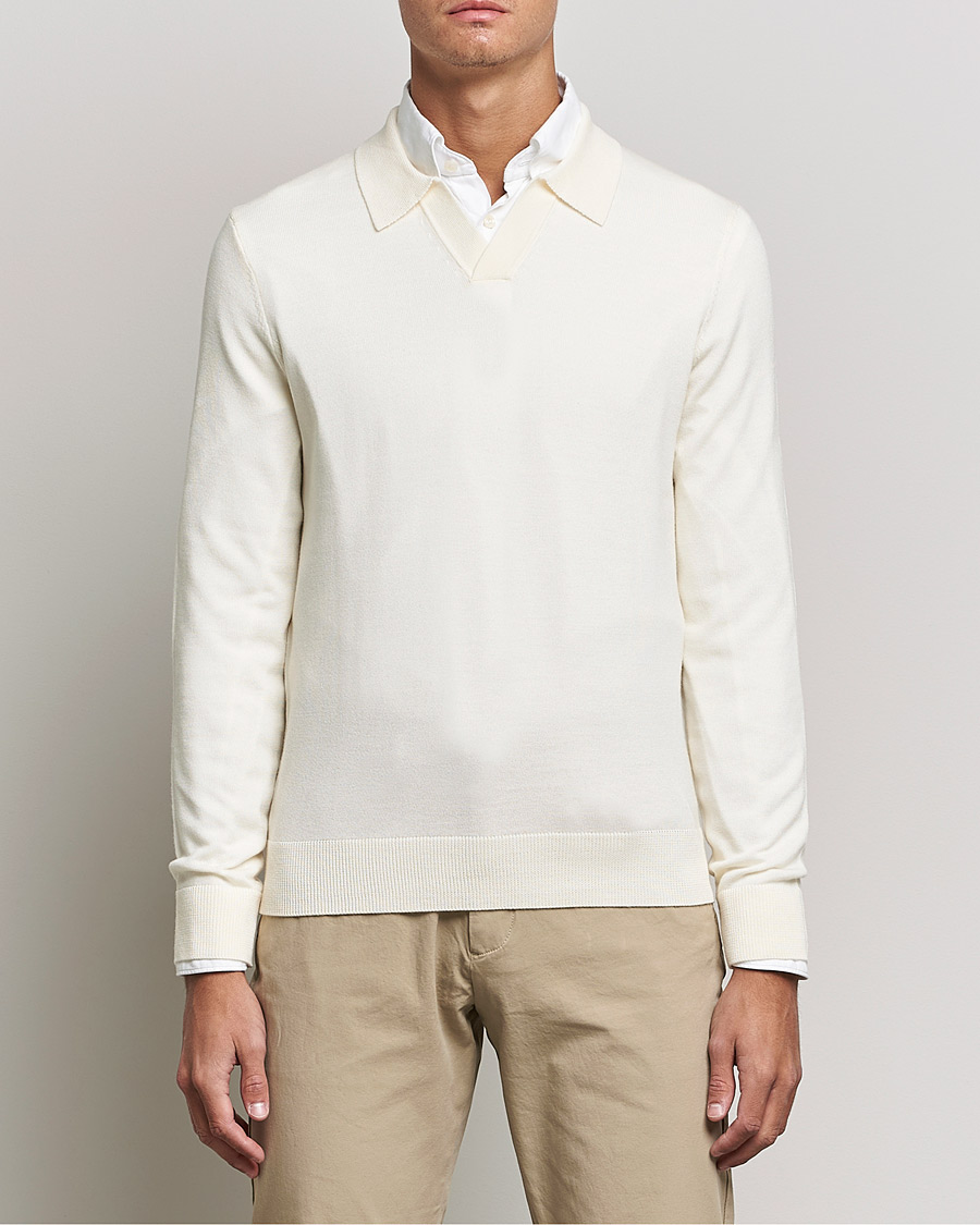 Herre | Gensere | Morris | Delon Merino Knitted Polo Shirt Off White