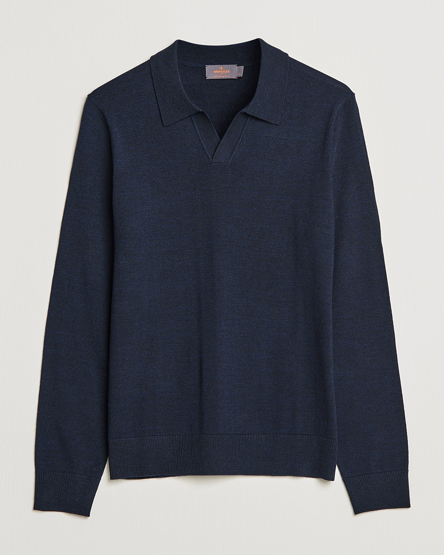 Herre | Gensere | Morris | Delon Merino Knitted Polo Shirt Navy