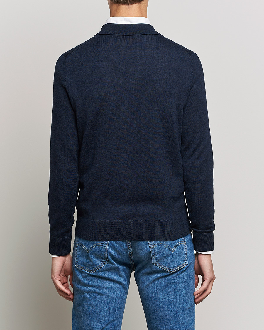Herre | Gensere | Morris | Delon Merino Knitted Polo Shirt Navy