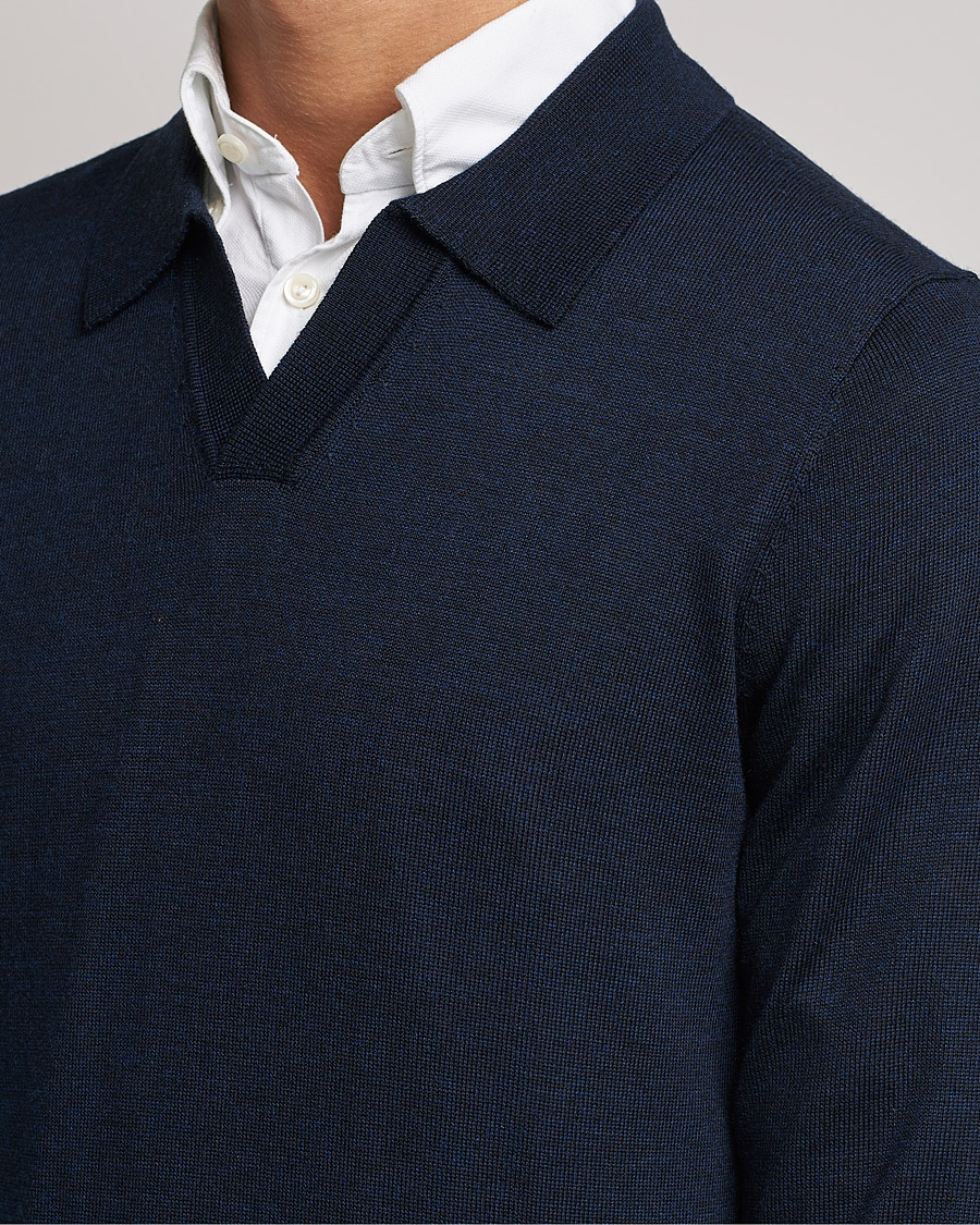 Herre | Gensere | Morris | Delon Merino Knitted Polo Shirt Navy