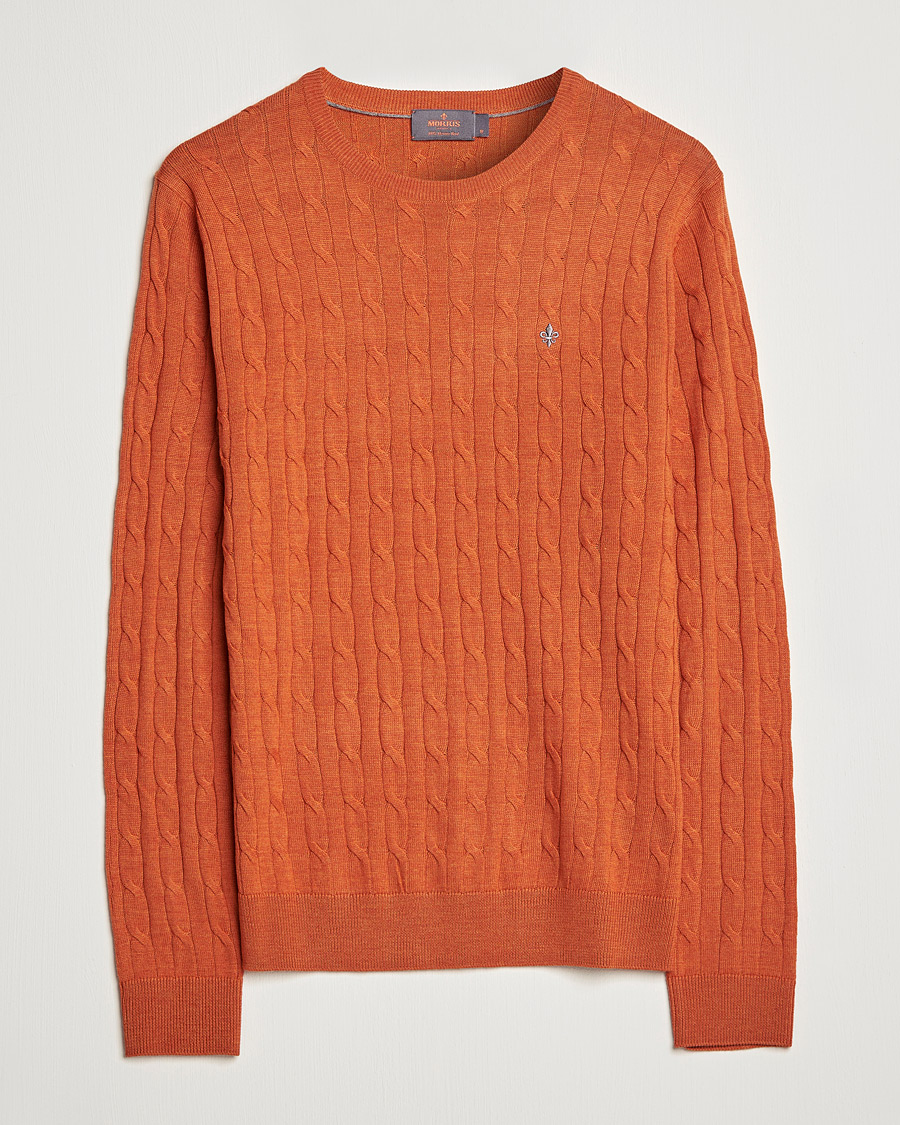Herre | Gensere | Morris | Merino Cable Crew Neck Pullover Orange