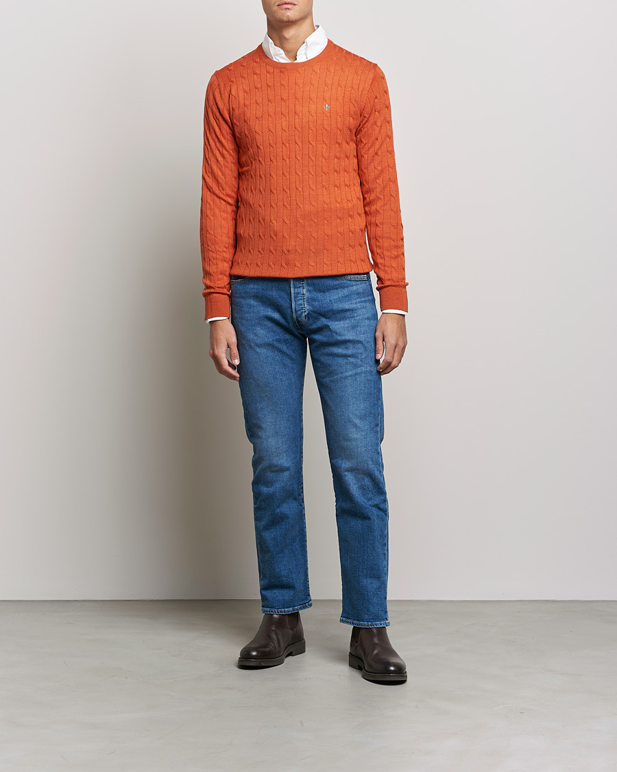 Herre | Gensere | Morris | Merino Cable Crew Neck Pullover Orange
