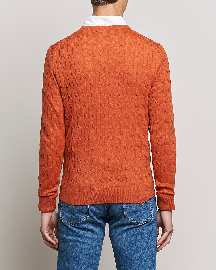 Herre | Gensere | Morris | Merino Cable Crew Neck Pullover Orange