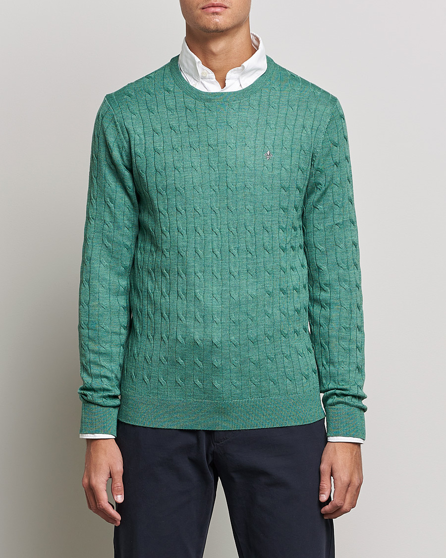 Herre | Pullovers rund hals | Morris | Merino Cable Crew Neck Pullover Mineral Green
