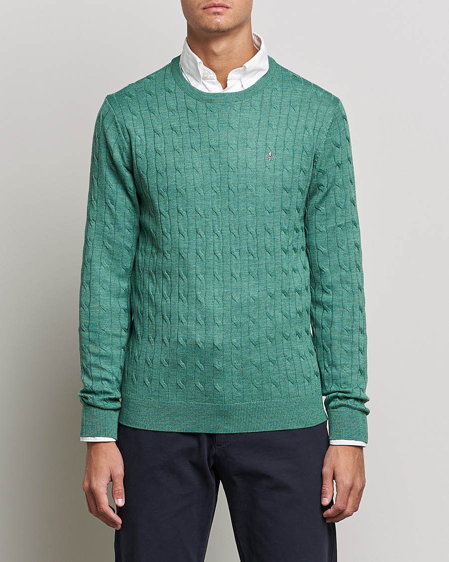 Herre | Gensere | Morris | Merino Cable Crew Neck Pullover Mineral Green