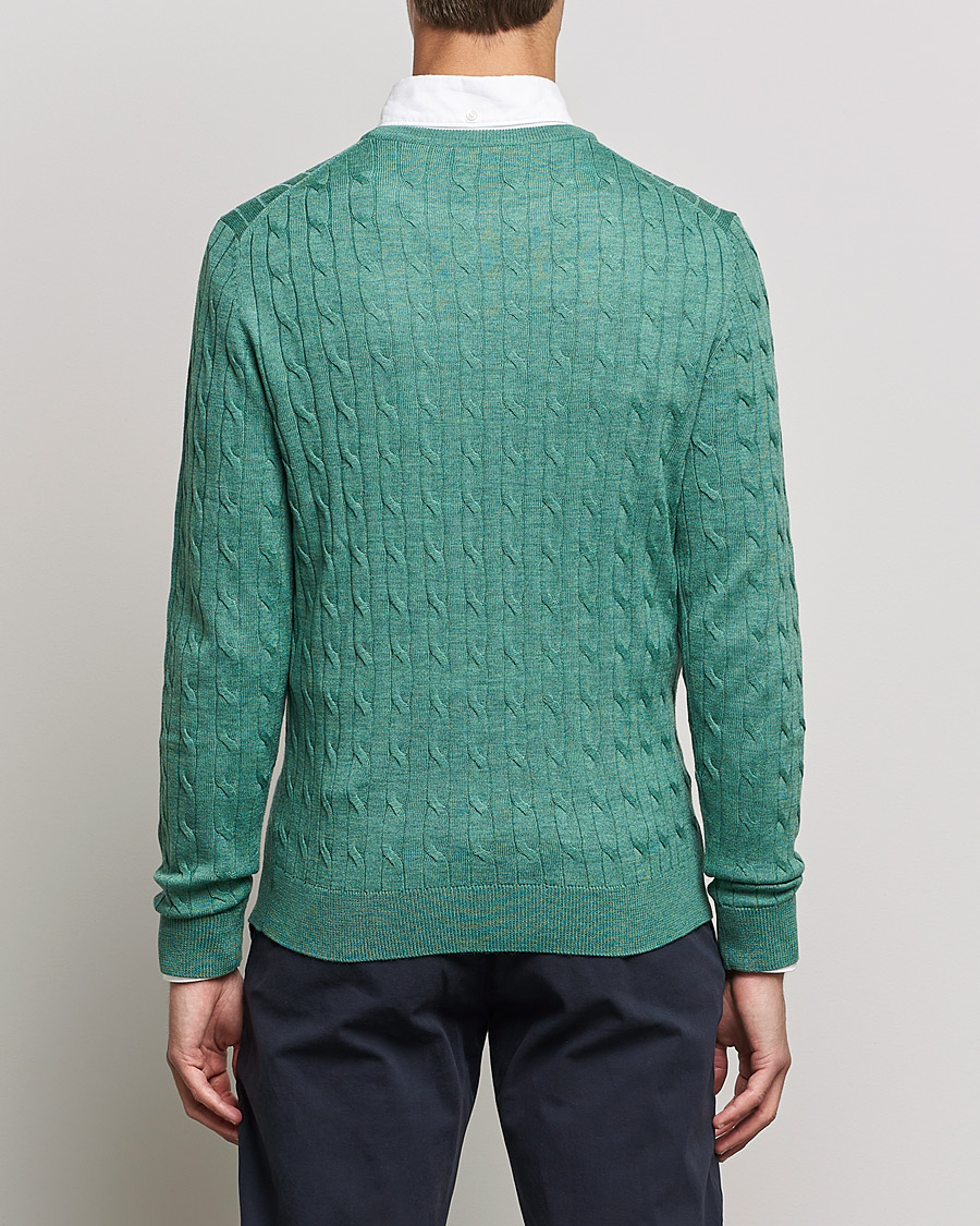 Herre | Gensere | Morris | Merino Cable Crew Neck Pullover Mineral Green