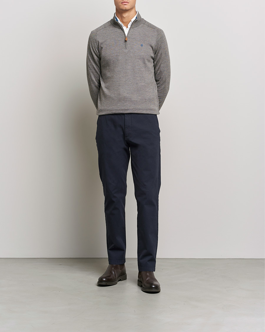 Herre | Gensere | Morris | John Merino Half Zip Medium Brown Melange