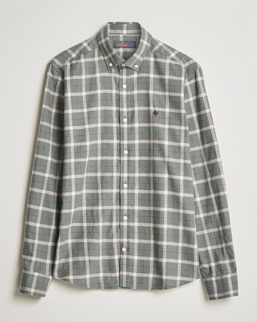 Herre |  | Morris | Brushed Flannel Checked Shirt Light Grey