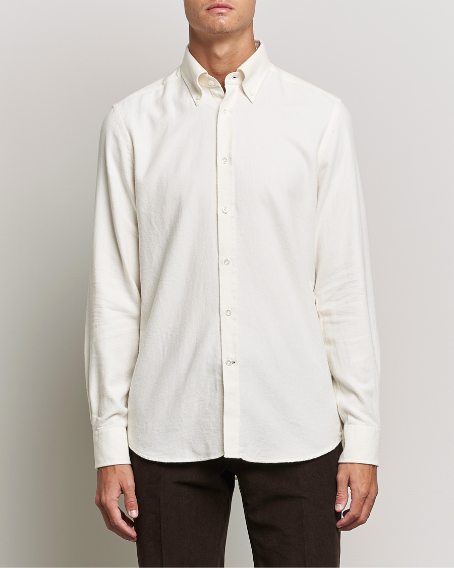 Herre | Skjorter | Morris Heritage | Button Down Flannel Shirt Off White