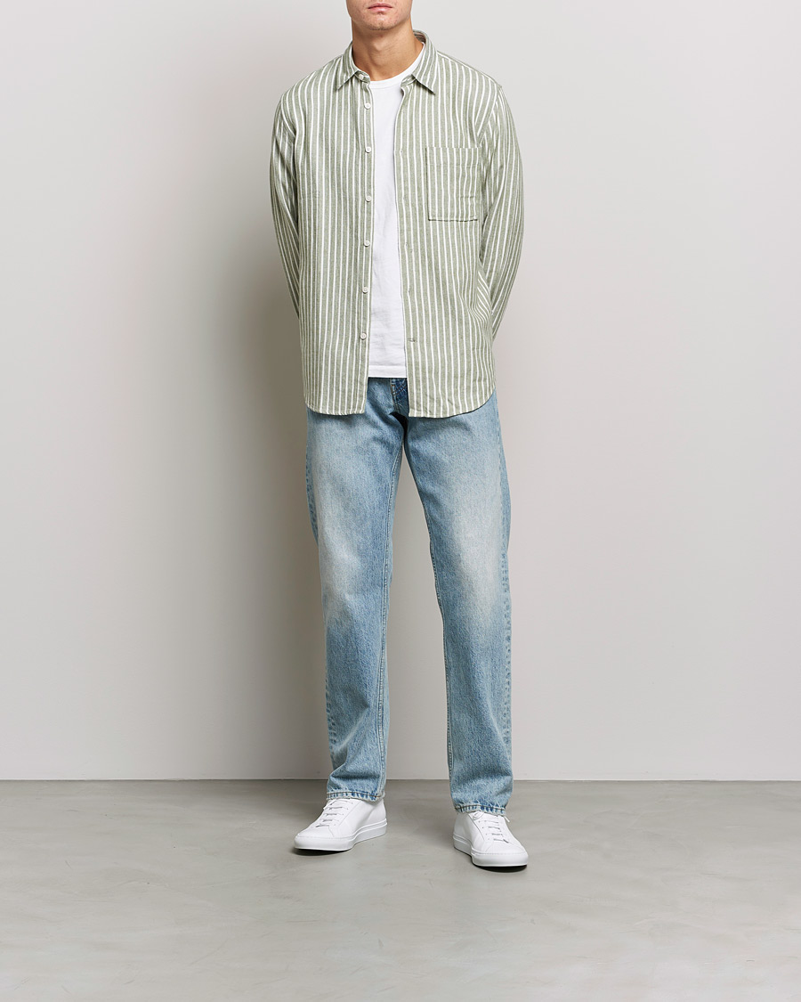 Herre |  | NN07 | Arne Flannel Striped Shirt Green/White