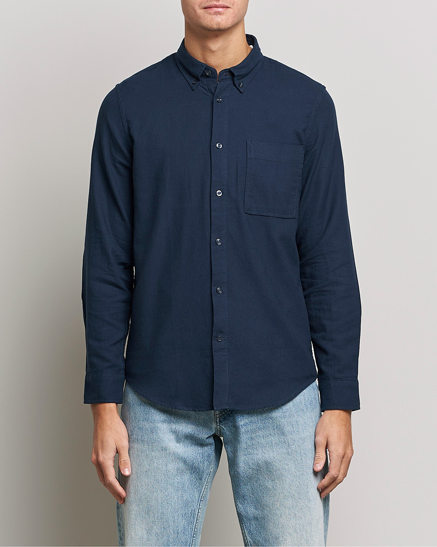 Herre |  | NN07 | Arne Brushed Flannel Shirt Navy Blue