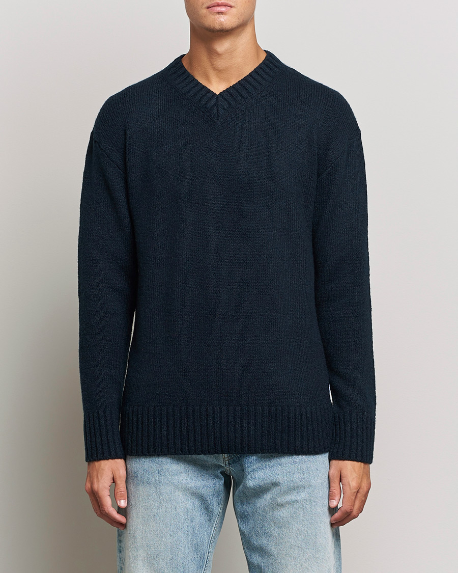 Herre | Gensere | NN07 | Grayson Knitted V-Neck Sweater Navy