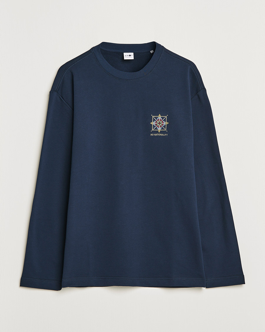 Herre | T-Shirts | NN07 | Alan Heavy Logo Long Sleeve T-Shirt Navy
