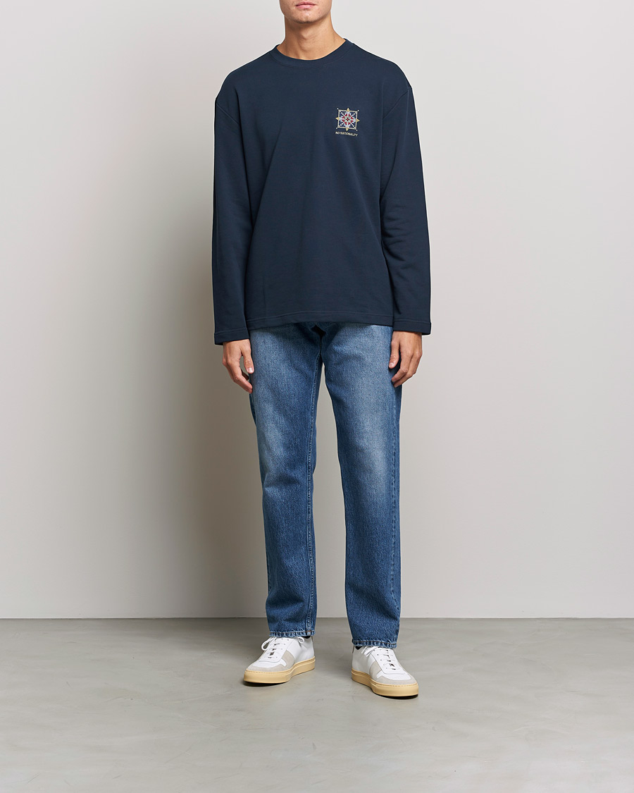 Herre | T-Shirts | NN07 | Alan Heavy Logo Long Sleeve T-Shirt Navy