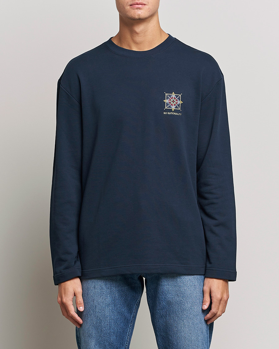 Herre | T-Shirts | NN07 | Alan Heavy Logo Long Sleeve T-Shirt Navy