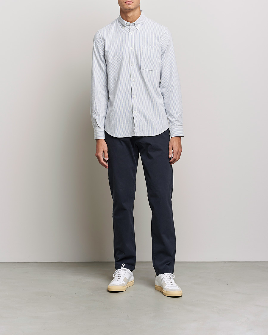 Herre |  | NN07 | Arne Brushed Striped Shirt Blue/White