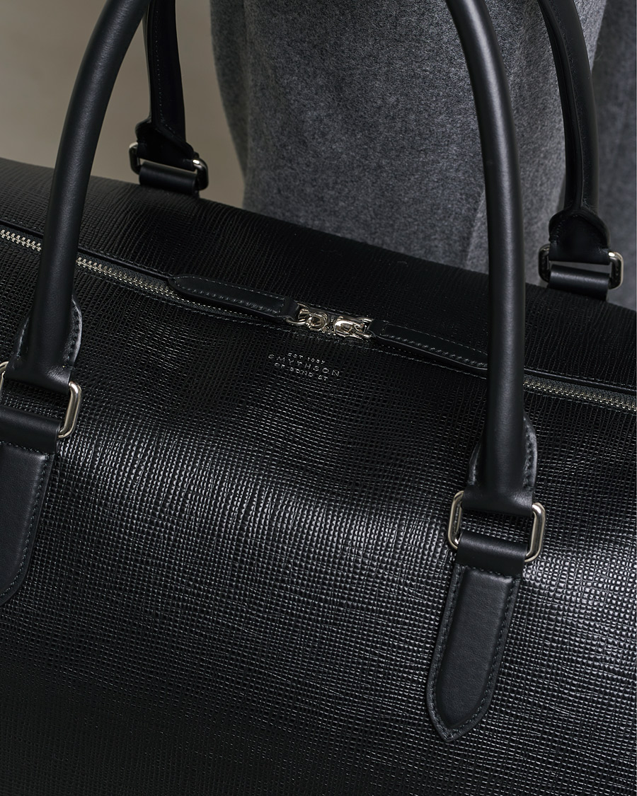 Herre | Smythson Panama Leather Weekendbag Black | Smythson | Panama Leather Weekendbag Black