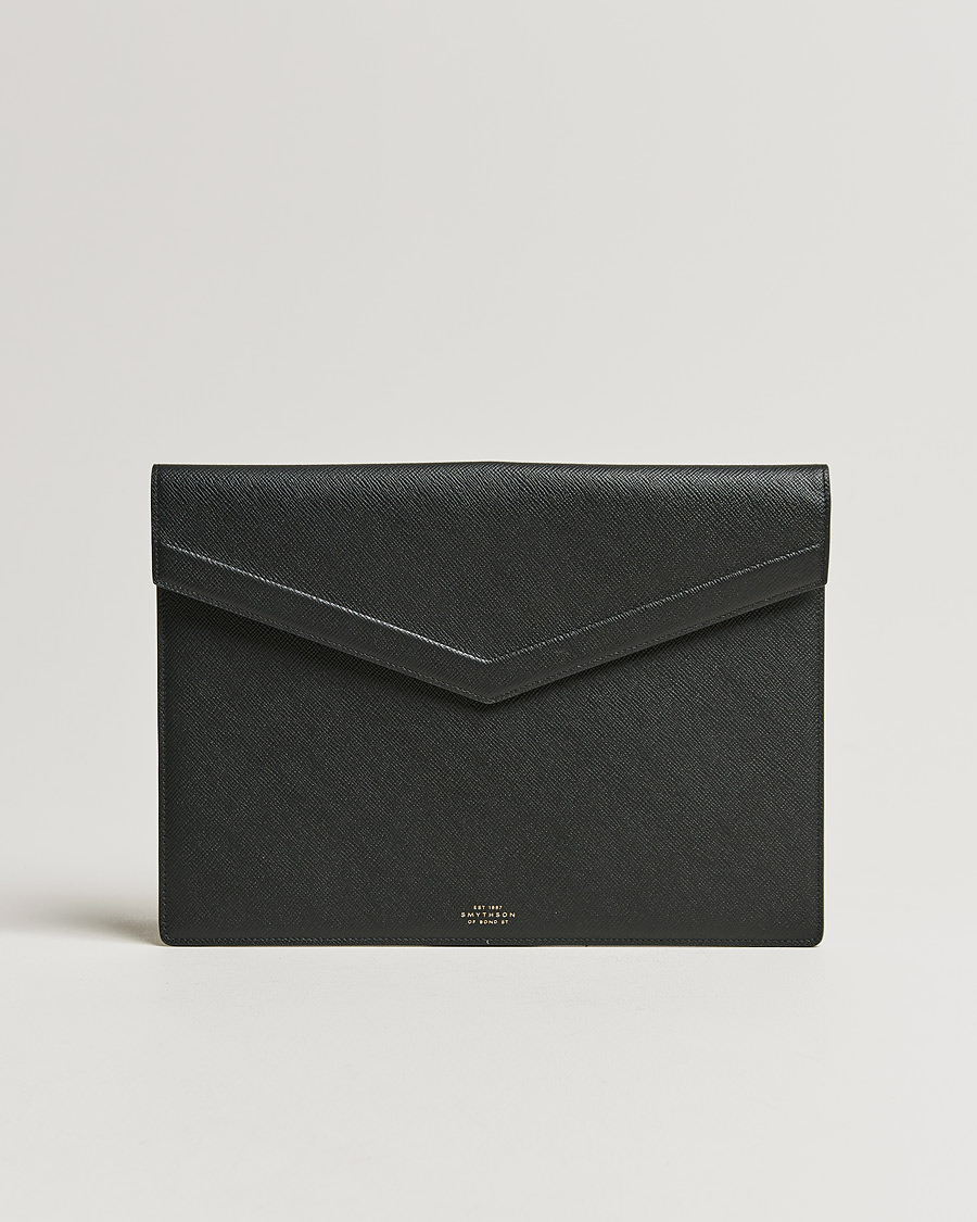 Herre | Smythson Panama Leather Large Envelope Portfolio Black | Smythson | Panama Leather Large Envelope Portfolio Black