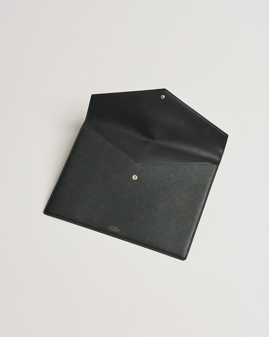 Herre | Smythson Panama Leather Large Envelope Portfolio Black | Smythson | Panama Leather Large Envelope Portfolio Black
