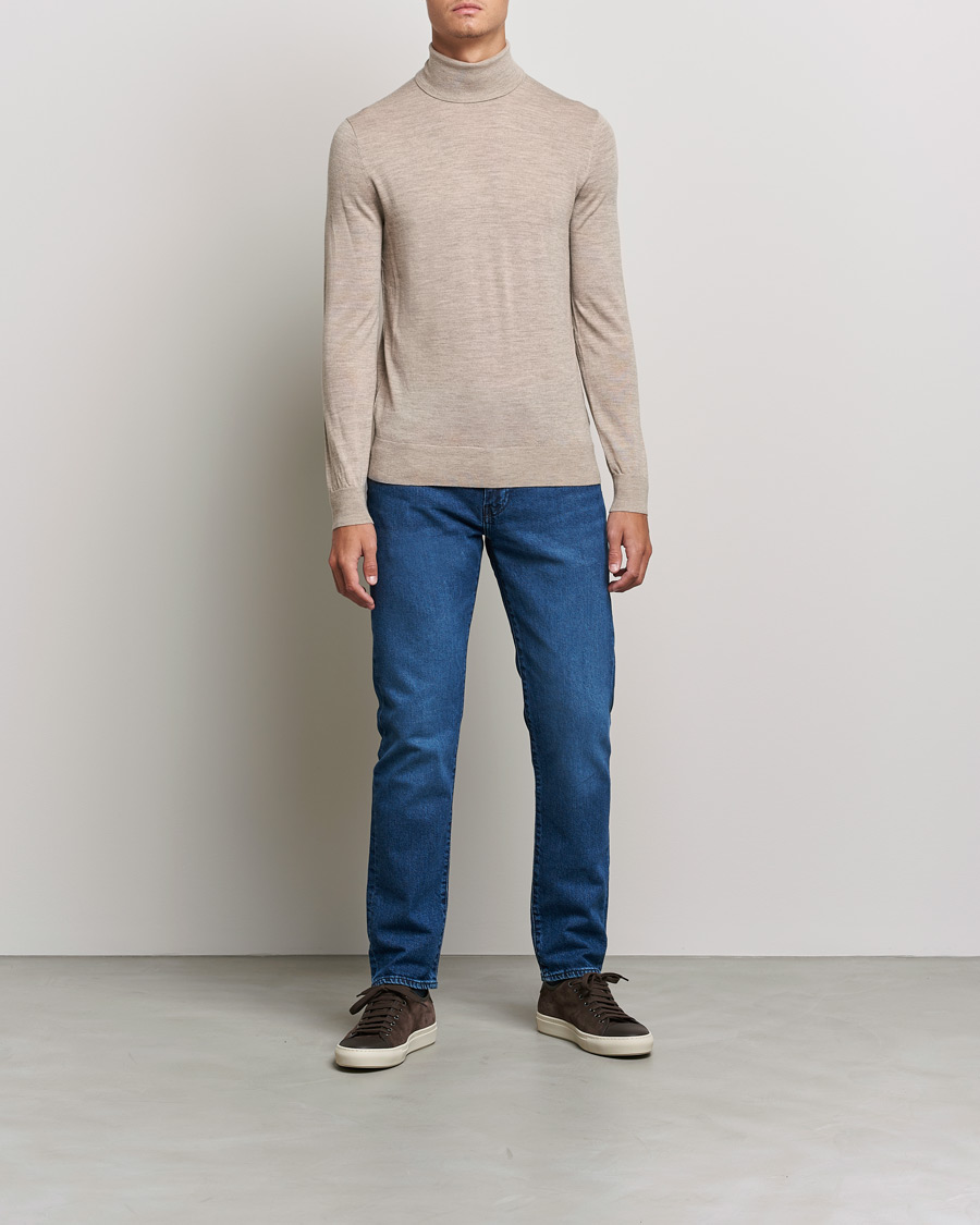 Herre | Gensere | Tiger of Sweden | Neville Extra Fine Merino Polo Beige Melange