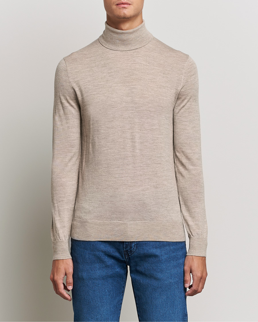 Herre | Gensere | Tiger of Sweden | Neville Extra Fine Merino Polo Beige Melange