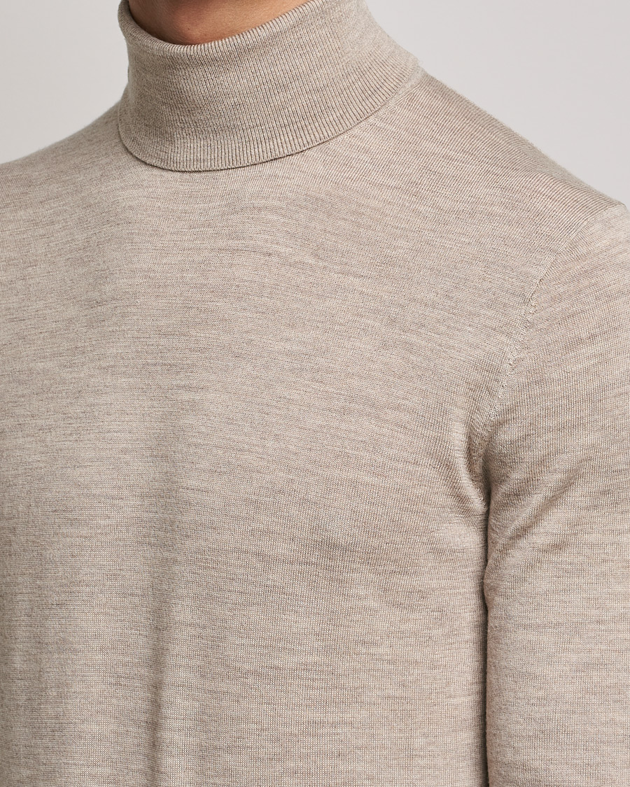 Herre | Gensere | Tiger of Sweden | Neville Extra Fine Merino Polo Beige Melange